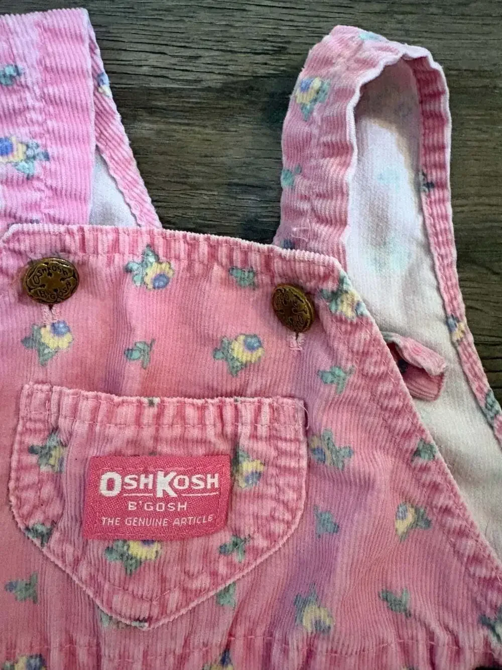 Vintage OshKosh B'Gosh Pink Floral Corduroy Overalls Size 6/9 Months